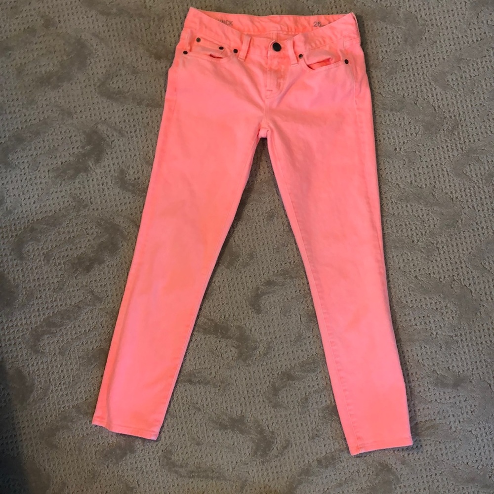 J. Crew neon toothpick ankle jeans